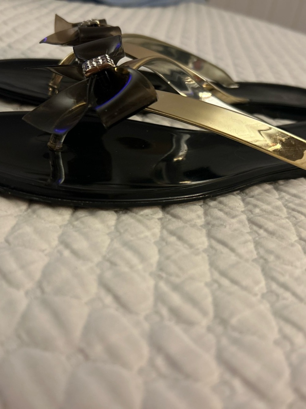 CR Collection Black Jelly Sandals with Gold Straps & rhinestones - Picture 7 of 16